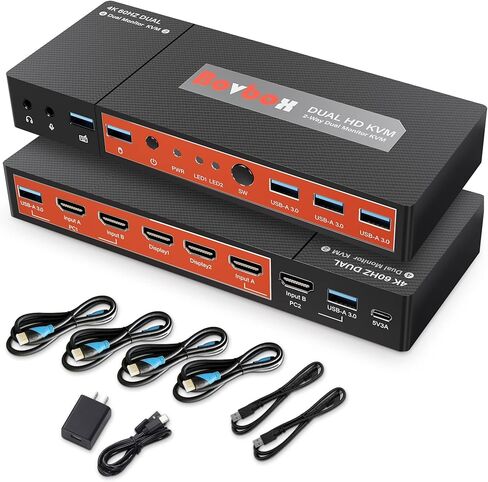 KVM Switch DisplayPort - HDMI KVM Switches 2 Port Dual Monitor Extended Display, 4K@60Hz 4:4:4 KVM Switch 2 Monitors 2 Computers with 3 USB 3.0 Hub, Audio, Hotkey & Button Switching in Kuwait