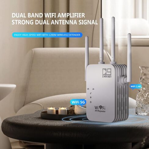DIYOMATE WiFi Extender 1200Mbps - Improve WiFi Coverage, High-Speed Performance, Easy Setup - Universal Compatibility - Secure and Reliable - WiFi 2.4GHz & 5GHz Dual Band Wireless Repeater in Saudi Arabia