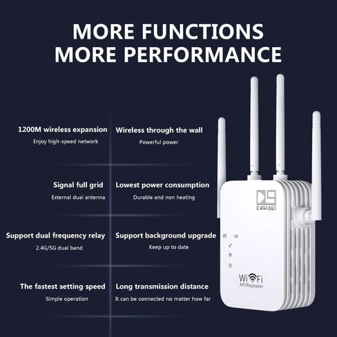 DIYOMATE WiFi Extender 1200Mbps - Improve WiFi Coverage, High-Speed Performance, Easy Setup - Universal Compatibility - Secure and Reliable - WiFi 2.4GHz & 5GHz Dual Band Wireless Repeater in Saudi Arabia