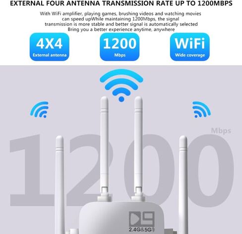 DIYOMATE WiFi Extender 1200Mbps - Improve WiFi Coverage, High-Speed Performance, Easy Setup - Universal Compatibility - Secure and Reliable - WiFi 2.4GHz & 5GHz Dual Band Wireless Repeater in Saudi Arabia