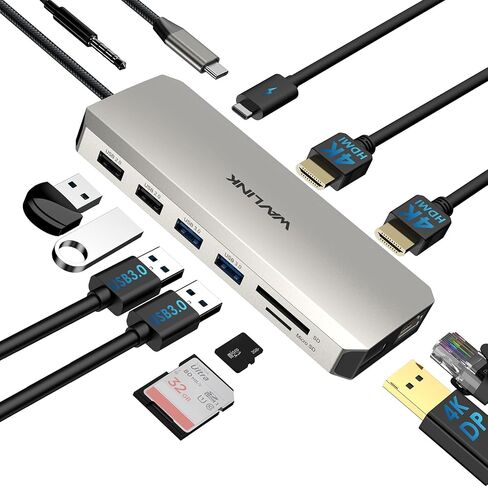 USB C to Dual HDMI Adapter 4K 60hz, 7 in 1 USB C Docking Station with 2 HDMI Displayport VGA Hub, USB C Splitter 4 Monitors Extended Display, USB C Adapter Multiport Dongle for MacBook/Dell/HP/Lenovo in Kuwait