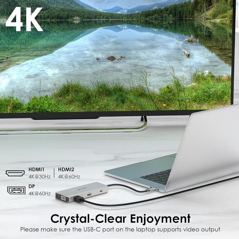 USB C to Dual HDMI Adapter 4K 60hz, 7 in 1 USB C Docking Station with 2 HDMI Displayport VGA Hub, USB C Splitter 4 Monitors Extended Display, USB C Adapter Multiport Dongle for MacBook/Dell/HP/Lenovo in Kuwait