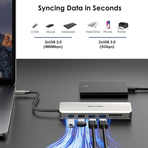 USB C to Dual HDMI Adapter 4K 60hz, 7 in 1 USB C Docking Station with 2 HDMI Displayport VGA Hub, USB C Splitter 4 Monitors Extended Display, USB C Adapter Multiport Dongle for MacBook/Dell/HP/Lenovo in Kuwait