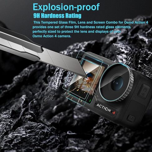واقي شاشة من الزجاج المقسى لكاميرا دي جيه اي اوسمو اكشن 4 من سوبتو، قطعتان من واقي الشاشة الامامي والخلفي + قطعتين من رقائق العدسة، ملحقات كاميرا دي جيه اي اوسمو اكشن 4 (6 قطع) in Kuwait