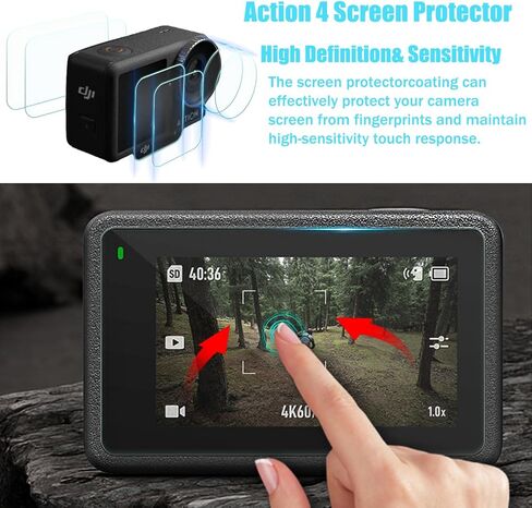 واقي شاشة من الزجاج المقسى لكاميرا دي جيه اي اوسمو اكشن 4 من سوبتو، قطعتان من واقي الشاشة الامامي والخلفي + قطعتين من رقائق العدسة، ملحقات كاميرا دي جيه اي اوسمو اكشن 4 (6 قطع) in Kuwait