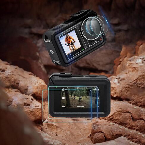 واقي شاشة من الزجاج المقسى لكاميرا دي جيه اي اوسمو اكشن 4 من سوبتو، قطعتان من واقي الشاشة الامامي والخلفي + قطعتين من رقائق العدسة، ملحقات كاميرا دي جيه اي اوسمو اكشن 4 (6 قطع) in Kuwait