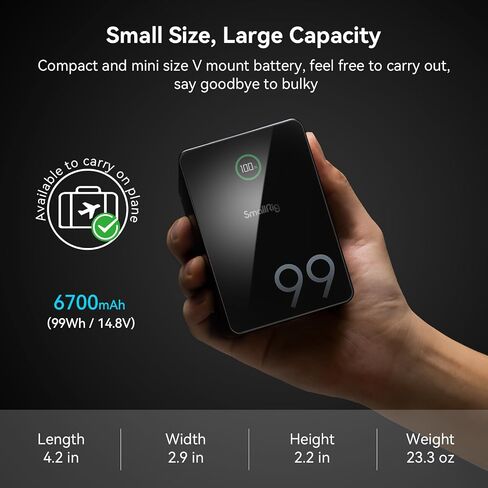 SMALLRIG V Mount Battery, 99Wh / 6800mAh V Mount Battery with 100W Output, 2.5H Full Charge, PD 3.0 Fast Charging, for Filmmakers, Cameras, Camcorders, Phones, Monitors, Video Lights in Saudi Arabia