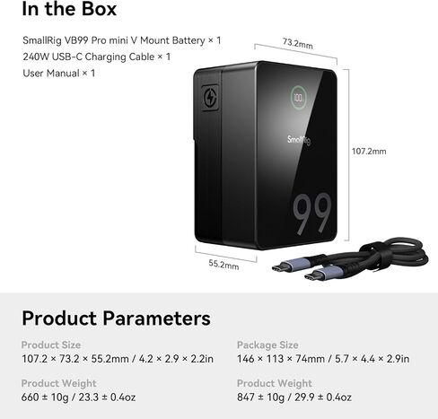 SMALLRIG V Mount Battery, 99Wh / 6800mAh V Mount Battery with 100W Output, 2.5H Full Charge, PD 3.0 Fast Charging, for Filmmakers, Cameras, Camcorders, Phones, Monitors, Video Lights in Saudi Arabia