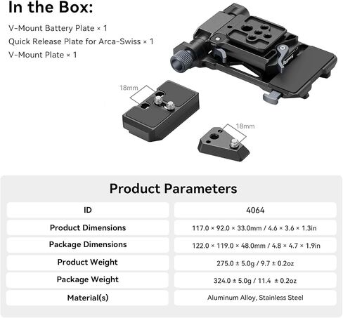 SmallRig V-Mount Battery Plate, V Lock Battery Mounting Plate with Quick Release Plate for Arca-Swiss, 1/4"-20 Threads, L-Shape Compact V Mount Battery Plate for DSLR Cameras, Gimbals & Tripod - 4064 in Saudi Arabia