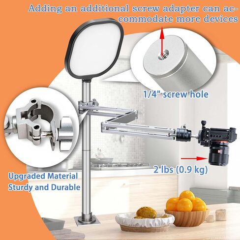 حامل حامل للكاميرا العلوية للمكتب، تصميم متعدد الأذرع، ارتفاع قابل للتعديل، حامل تصوير DSLR من الأعلى إلى الأسفل، مع رأس كروي 360 درجة للضوء الدائري/كاميرا الفيديو/كاميرا الويب/إضاءة اللوحة in Kuwait