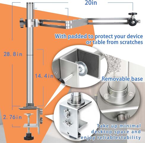 حامل حامل للكاميرا العلوية للمكتب، تصميم متعدد الأذرع، ارتفاع قابل للتعديل، حامل تصوير DSLR من الأعلى إلى الأسفل، مع رأس كروي 360 درجة للضوء الدائري/كاميرا الفيديو/كاميرا الويب/إضاءة اللوحة in Kuwait