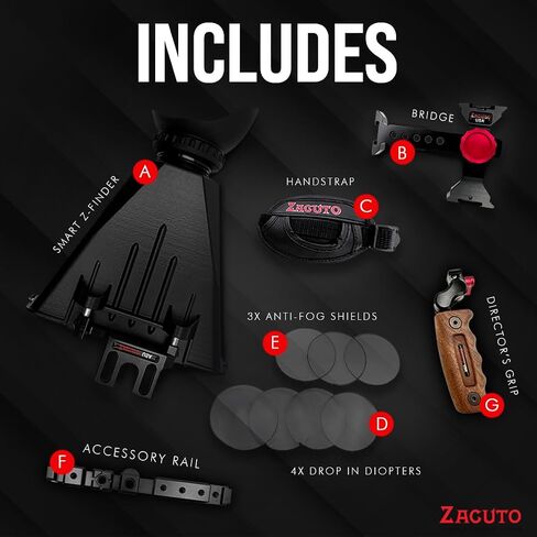 Zacuto Smart Z Finder | عدسة الكاميرا المدمجة لجهاز فيديو الهاتف الذكي | مع حزام اليد، وحامل الهاتف المحمول على الجسر، والديوبتر، والدروع المضادة للضباب | ملحقات صناعة الأفلام وصانعي المحتوى للهواتف الذكية in Kuwait