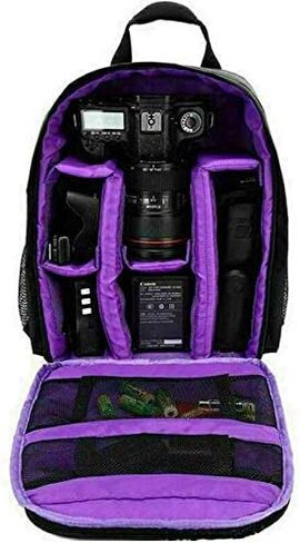 Waterproof SLR/DSLR Camera Backpack Shoulder Bag Travel Case For Canon Nikon Sony Digital Lens (Medium, Purple) in Saudi Arabia