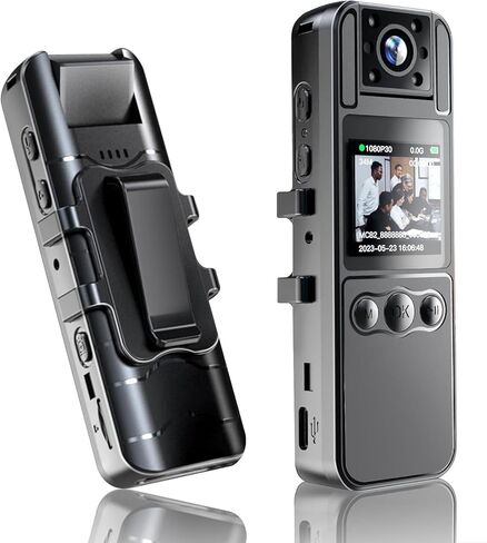 Body Camera, Portable Wearable Body Police Cam, 1080P HD Recording 1.4 in Screen Recorder Built-in 64GB Card with Night Vision, 8 HR Battery Life for Home, Outdoor, Law Enforcement, Cycling， Delivery in Kuwait