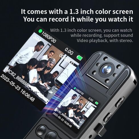 Body Camera, Portable Wearable Body Police Cam, 1080P HD Recording 1.4 in Screen Recorder Built-in 64GB Card with Night Vision, 8 HR Battery Life for Home, Outdoor, Law Enforcement, Cycling， Delivery in Kuwait