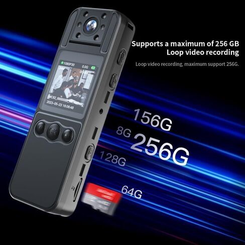 Body Camera, Portable Wearable Body Police Cam, 1080P HD Recording 1.4 in Screen Recorder Built-in 64GB Card with Night Vision, 8 HR Battery Life for Home, Outdoor, Law Enforcement, Cycling， Delivery in Kuwait