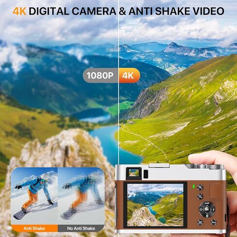 كاميرات رقمية بدقة 4K للتصوير الفوتوغرافي - كاميرات رقمية بدقة 48 ميجابكسل للتركيز التلقائي والتقاط الصور مع بطاقة SD سعة 32 جيجابايت | كاميرا تسجيل فيديو مضادة للاهتزاز، تكبير 16X، كاميرا رقمية صغيرة للمبتدئين in Kuwait