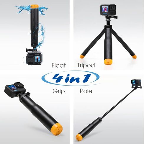 SOONSUN 4in1 Floating Selfie Stick Hand Grip Tripod for GoPro Hero 13 12 11 10 9 8 7 6 5 4 Session Max, AKASO, SJCAM Action Camera, Waterproof Extension Monopod Pole Floating Handle Tripod Stand in Saudi Arabia