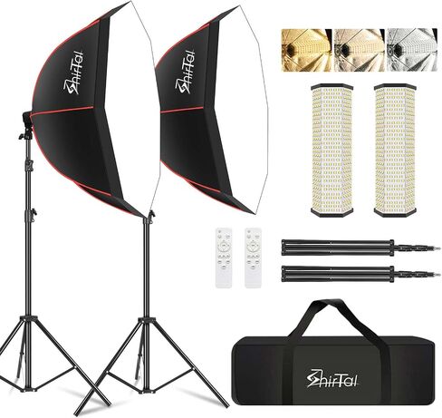 Softbox Photography Lighting Kit,37" Octange Softbox Lighting Kit with Honeycomb Grid 110W 2700K-6500K 11000Lux Dimmable LED Prismatic Lamp and Remote Control, Lighting for Video Recording in Saudi Arabia