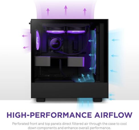 NZXT H5 Flow RGB Compact ATX Mid-Tower PC Gaming Case– Black & Kraken 240 - ‎RL-KN240-B1-240mm AIO CPU Liquid Cooler - Customizable 1.54" Square LCD Display for Images in Saudi Arabia