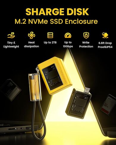 حاوية SHARGE Disk M.2 NVMe SSD مع نظام تبريد نشط، 10 جيجابت في الثانية USB C 3.2 Gen2، حاوية قارئ NVMe تدعم مفاتيح M وحجم 2230 SSD، رمادي in Kuwait