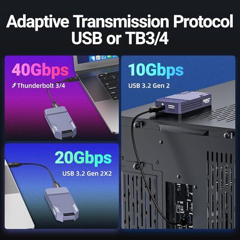 JEYI 40 جيجابت في الثانية USB4 M.2 Enlcosure، USB C PCIe 3.0x4 NVMe إلى USB محول - ما يصل إلى 8 تيرابايت، حافظة ألومنيوم كاملة، متوافق مع Thunderbolt 3/4 USB3.2/3.1/3.0 in Kuwait