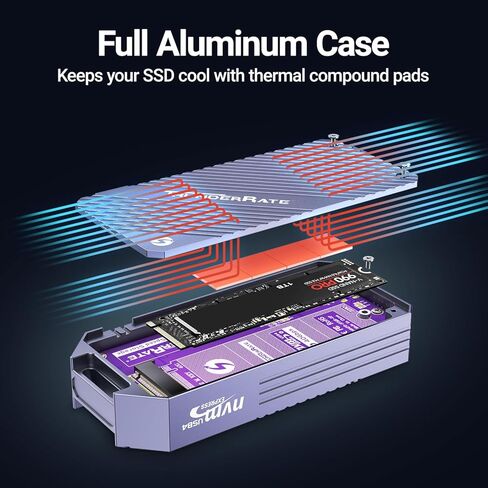 JEYI 40 جيجابت في الثانية USB4 M.2 Enlcosure، USB C PCIe 3.0x4 NVMe إلى USB محول - ما يصل إلى 8 تيرابايت، حافظة ألومنيوم كاملة، متوافق مع Thunderbolt 3/4 USB3.2/3.1/3.0 in Kuwait