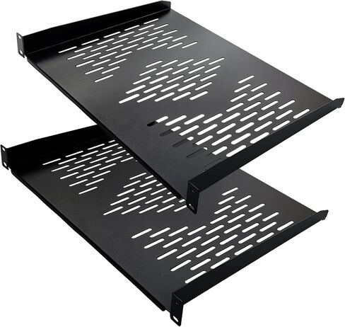 RIVECO 2 Pieces 1U Rack Shelves 19" Tray Cabinet Mount Vented Cantilevers for Network Equipment Shelf Mounting, 14 Inches 35CM Depth, Black 2PCS in Kuwait