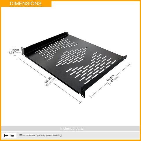 RIVECO 2 Pieces 1U Rack Shelves 19" Tray Cabinet Mount Vented Cantilevers for Network Equipment Shelf Mounting, 14 Inches 35CM Depth, Black 2PCS in Kuwait