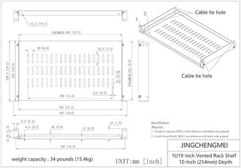 2 Pack 1U Vented Cantilever Server Rack Shelf 10" Depth | Disassembled Universal Rack Mount Trayfor 19-inch Network Cabinet or Equipment Rack (10V2PC) in Kuwait