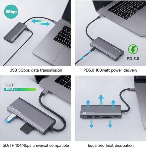 USB-c hub for laptops USB C Hub with vga hdmi Multiport Adapter, 9 in 1 USB hub USB c USB3.0 SD/MicroSD for HP Dell Lenovo MacBook (lightGrey_VGA) in Saudi Arabia