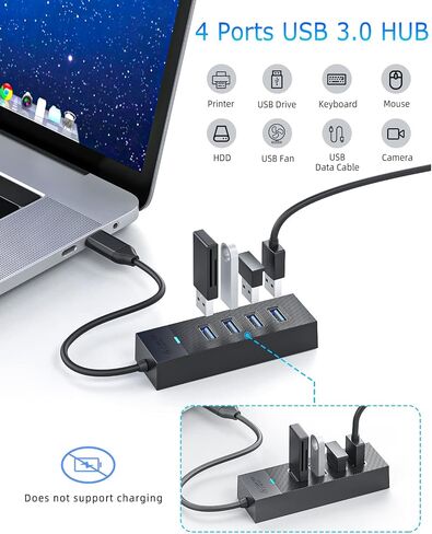 4 Ports USB Hub, SANZANG USB 3.0 Hub, 5Gbps USB Splitter USB Port Expander for Laptop, Xbox, Flash Drive, HDD, Console, Printer, Camera,Keyborad, Mouse（6 inch） in Saudi Arabia