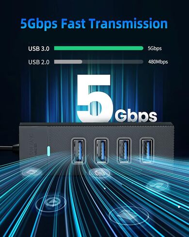 4 Ports USB Hub, SANZANG USB 3.0 Hub, 5Gbps USB Splitter USB Port Expander for Laptop, Xbox, Flash Drive, HDD, Console, Printer, Camera,Keyborad, Mouse（6 inch） in Saudi Arabia