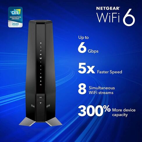 مودم كابل NETGEAR Nighthawk مع موجه WiFi 6 مدمج (CAX80) - متوافق مع جميع مقدمي الخدمات الرئيسيين | خطط الكابلات تصل إلى 6 جيجابت في الثانية | AX6000 واي فاي 6 سرعات | DOCSIS 3.1 (متجدد) in Saudi Arabia