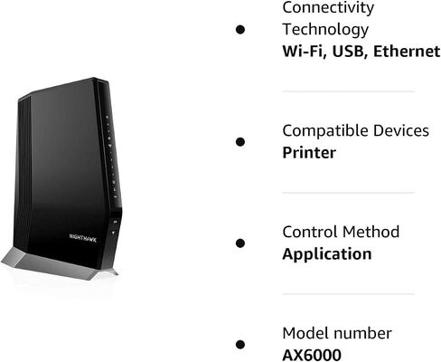 مودم كابل NETGEAR Nighthawk مع موجه WiFi 6 مدمج (CAX80) - متوافق مع جميع مقدمي الخدمات الرئيسيين | خطط الكابلات تصل إلى 6 جيجابت في الثانية | AX6000 واي فاي 6 سرعات | DOCSIS 3.1 (متجدد) in Saudi Arabia