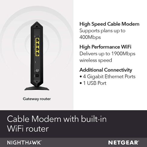 NETGEAR Nighthawk AC1900 (24x8) DOCSIS 3.0 WiFi Cable Modem Router Combo (C7000) لـ Xfinity من Comcast وSpectrum وCox والمزيد (متجدد) in Saudi Arabia
