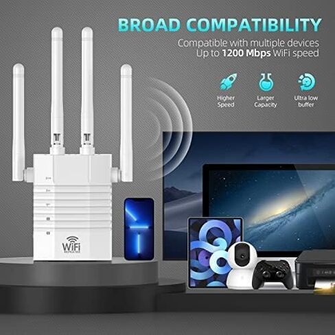 موسع واي فاي AOOEPU بسرعة 1200 ميجا بت في الثانية، معزز إشارة موسع نطاق واي فاي يصل إلى 12880 قدم مربع و105 جهاز مضخم واي فاي موسع نطاق واي فاي، معزز إشارة موسع واي فاي للمنزل، مكرر الإنترنت in Kuwait