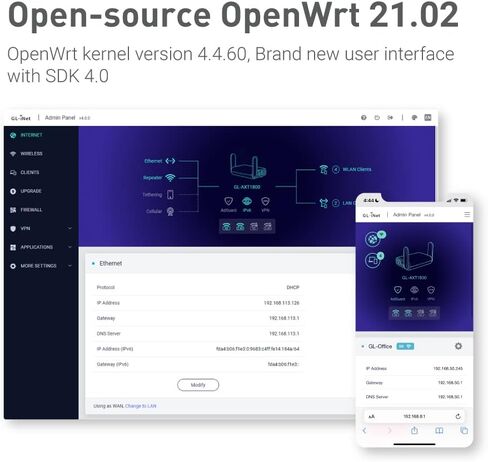 GL.iNet GL-AXT1800 (Slate AX) موجه سفر واي فاي 6 جيجابت بحجم الجيب، موسع/مكرر لتخزين الفنادق والشبكات العامة، عميل وخادم VPN، OpenWrt، Adguard Home، USB 3.0، فتحة بطاقة TF in Kuwait