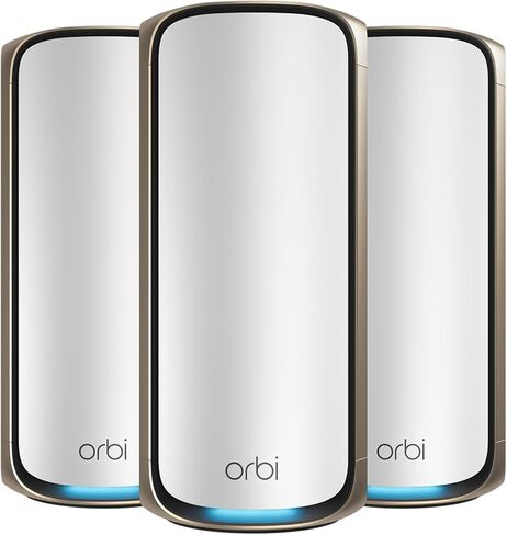 NETGEAR Orbi 970 Series Quad-Band WiFi 7 Mesh Network System (RBE973S), Router + 2 Satellite Extenders, Covers Up to 10,000 sq. ft., 200 Devices, 10 Gig Internet Port, BE27000 802.11be (Up to 27Gbps) in Saudi Arabia