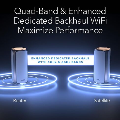 NETGEAR Orbi 970 Series Quad-Band WiFi 7 Mesh Network System (RBE973S), Router + 2 Satellite Extenders, Covers Up to 10,000 sq. ft., 200 Devices, 10 Gig Internet Port, BE27000 802.11be (Up to 27Gbps) in Saudi Arabia
