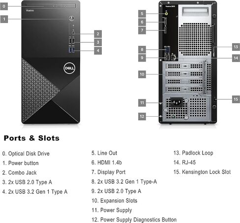 كمبيوتر مكتبي للأعمال Dell Vostro 3000 Series 3910، Intel Core i7-12700، ذاكرة وصول عشوائي 32 جيجابايت، 1 تيرابايت SSD + 2 تيرابايت HDD، DVD-RW، HDMI، DP، لوحة مفاتيح وماوس سلكية، Wi-Fi 6، Windows 11 Pro in Saudi Arabia