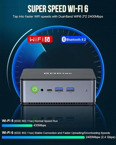 GMKtec Gaming Mini PC Windows 11 Pro AMD Ryzen 7 7735HS كمبيوتر صغير يصل إلى 4.75 جيجا هرتز 32 جيجا بايت DDR5 RAM 1 تيرابايت محرك الأقراص الصلبة PCIe SSD AMD Radeon 680M، 2 x HDMI، 1x USB4، 4X منافذ USB، WiFi 6، BT5.2 Nucbox K2 in Kuwait