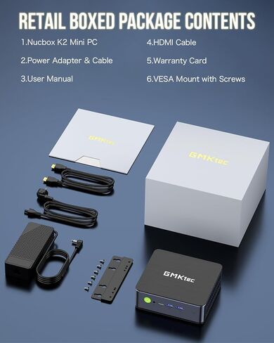 GMKtec Gaming Mini PC Windows 11 Pro AMD Ryzen 7 7735HS كمبيوتر صغير يصل إلى 4.75 جيجا هرتز 32 جيجا بايت DDR5 RAM 1 تيرابايت محرك الأقراص الصلبة PCIe SSD AMD Radeon 680M، 2 x HDMI، 1x USB4، 4X منافذ USB، WiFi 6، BT5.2 Nucbox K2 in Kuwait