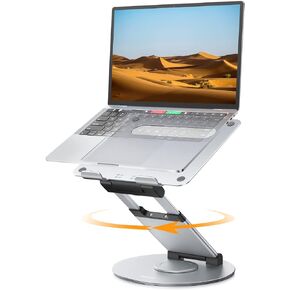 Nulaxy 18" Height Telescopic 360 Rotating Aluminum Laptop Stand Desk, Gray | Ergonomic Computer Holder Riser with Heat-Vent, Standing Desk Converter Holds 22 Lbs for Office Desk Use Fits 10-17" Laptops in Kuwait