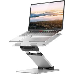 Nulaxy Height Adjustable Laptop Stand for Desk, Dual Foldable Aluminum Computer Riser, Pull Out Design Ergonomic Sit to Notebook Holder Convertor, Compatible with All 10-17" Laptops, Tablets, Gray