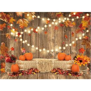 Funnytree 8x6FT Fall Pumpkin Photography Backdrop Autumn Tanksgiving Harvest Hay Leaves Wooden Background Sunflower Maple Baby Shower Banner Decoration Party Supplies Photo Booth Prop in Kuwait