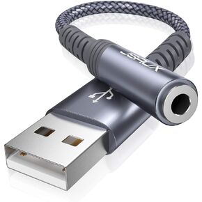 JSAUX USB to 3.5mm Jack Audio Adapter，USB to Audio Jack Adapter Headset，USB-A to 3.5mm TRRS 4-Pole Female, External Stereo Sound Card for Headphone, Mac, PS4, PC, Laptop, Desktops and More -Grey/0.6FT