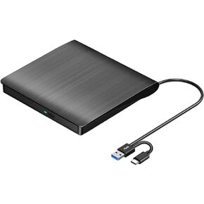 ROOFULL External CD DVD Drive USB 3.0 & USB-C, Portable CD DVD ROM +/-RW Optical Disc Drive Player Reader Writer Burner for Apple Mac MacBook Pro/Air, iMac, Laptop Computer Windows 11/10/8/7, White in Kuwait
