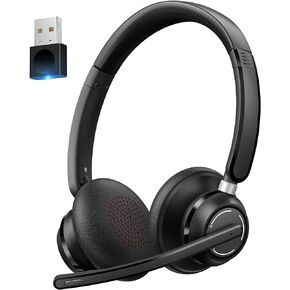 سماعة JabNecter اللاسلكية، سماعة رأس V5.3 جديدة 2023 مع دونجل USB، سماعات كمبيوتر QCC3034 ميكروفون بخاصية إلغاء الضوضاء وكتم صوت الميكروفون، وقت عمل 30 ساعة للكمبيوتر/الكمبيوتر المحمول/سكايب/تكبير/فرق MS in Kuwait