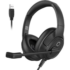 EKSA Headset with Microphone for Laptop, Wired Computer Headset with Volume & Mic Mute Controls, Lightweight PC Headphones for Office Call Center Skype (Over Ear USB Headset with AI ENC) in Saudi Arabia
